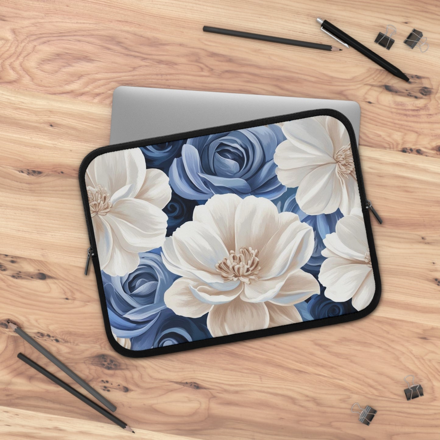 Painted Blue and White Flowers Laptop Sleeve