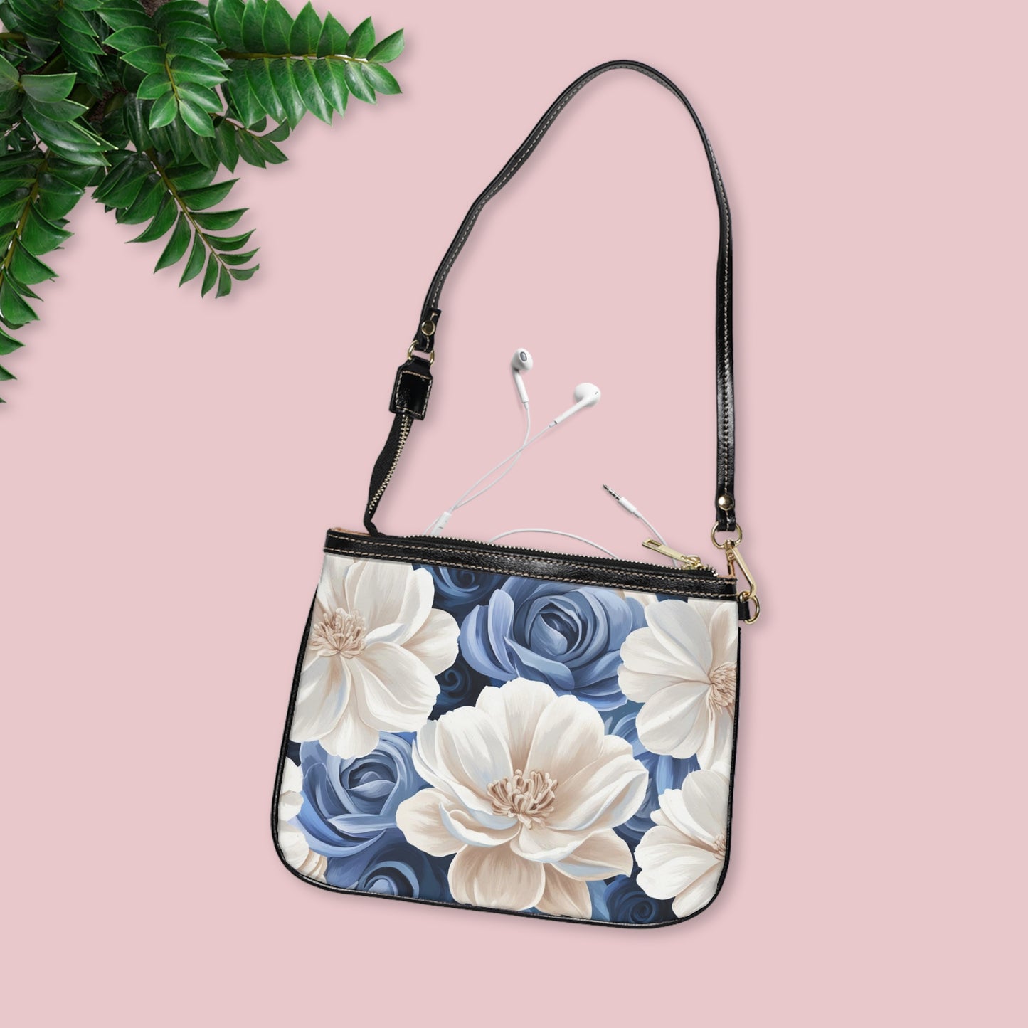 Painted Blue and White Flowers Small Shoulder Bag