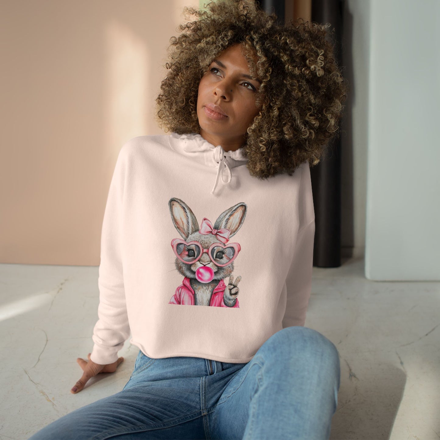 Bubble Gum Bunny Crop Hoodie - Perfect for Spring Fashion