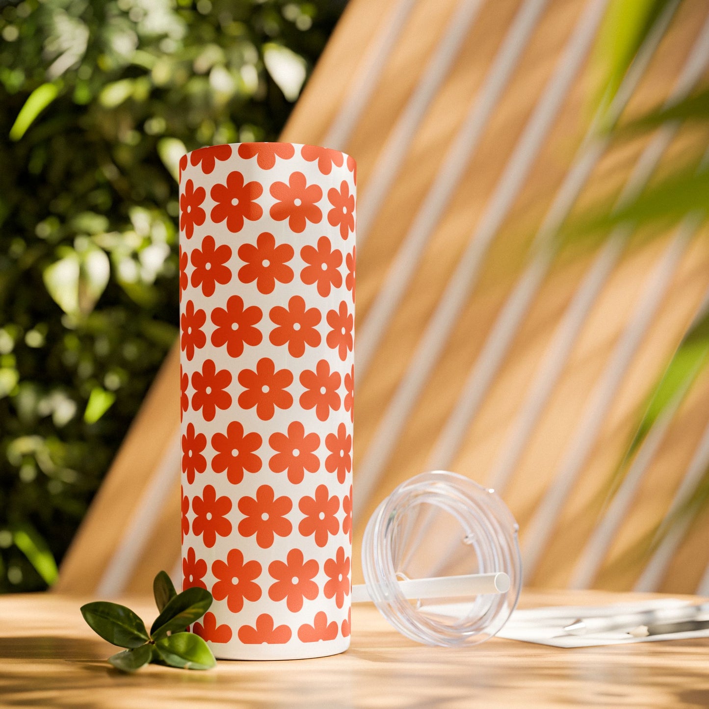 Retro Flower Skinny Tumbler with Straw, 20oz