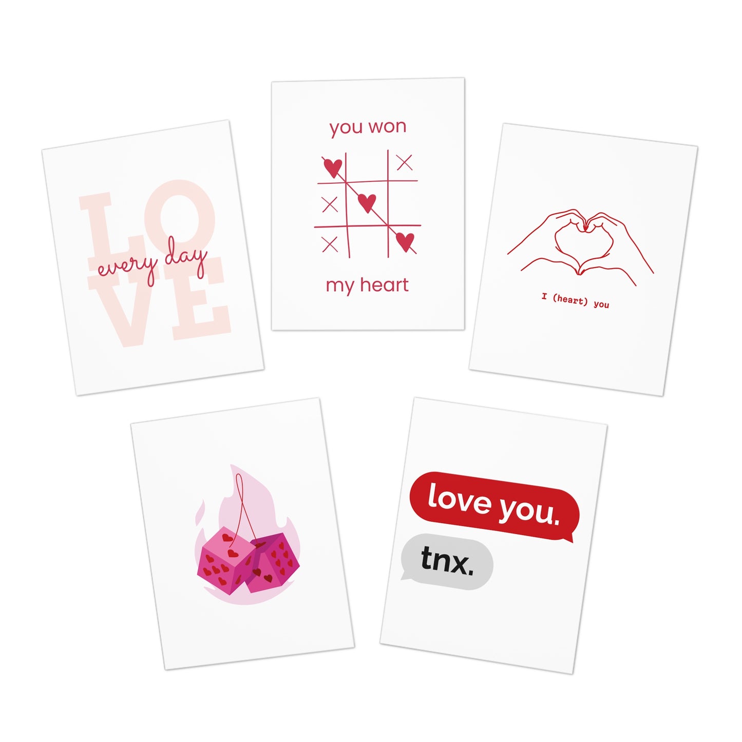 Simple Valentine Multi-Design Greeting Cards (5-Pack)