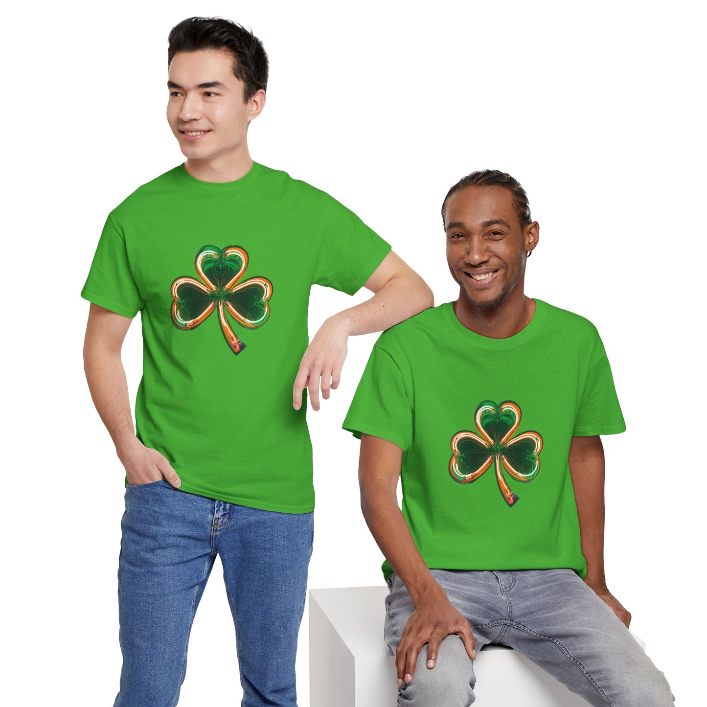 Electric Luck - Green and Orange Unisex Heavy Cotton Tee