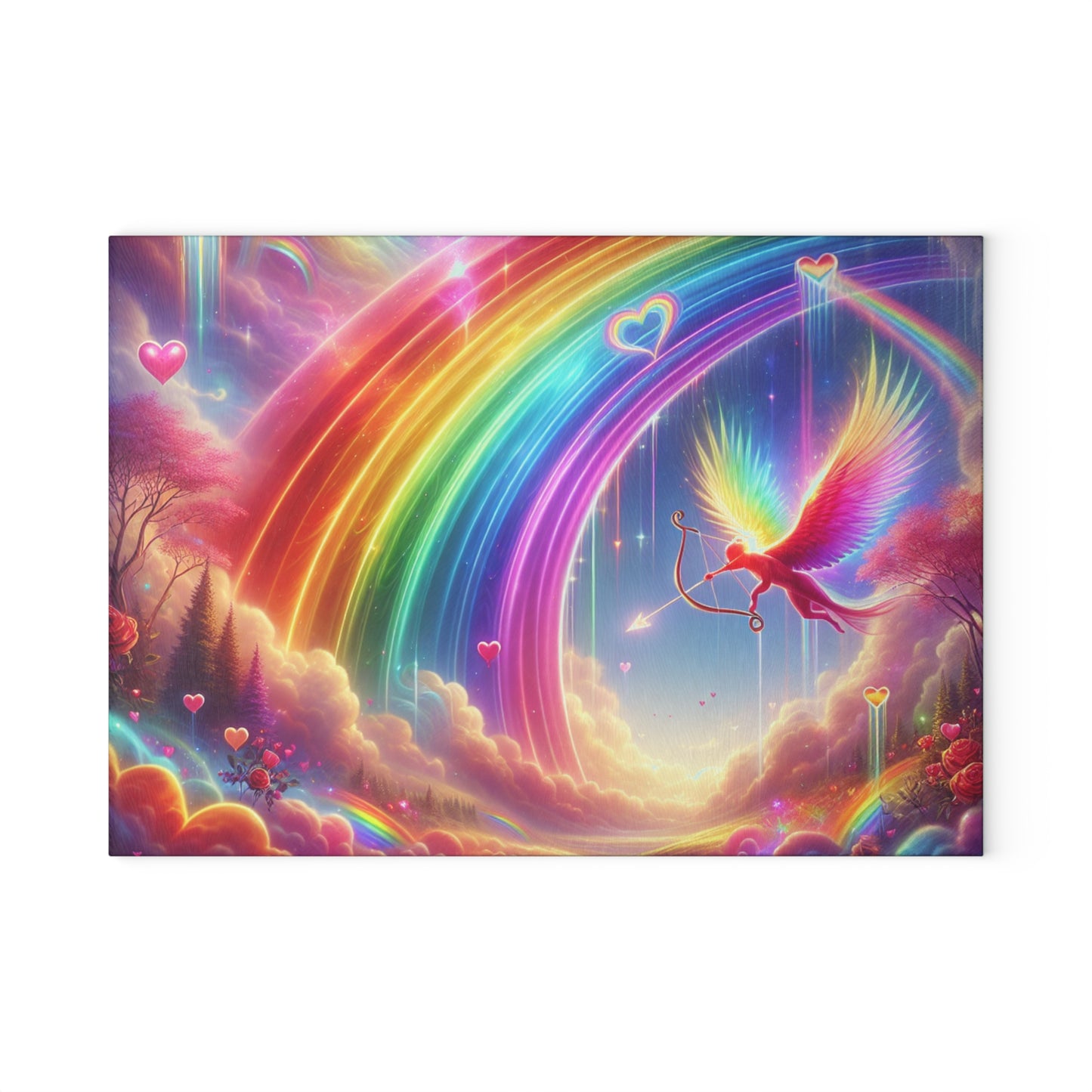 Rainbow Phoenix Glass Cutting Board