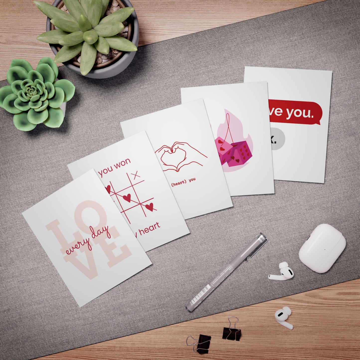 Simple Valentine Multi-Design Greeting Cards (5-Pack)