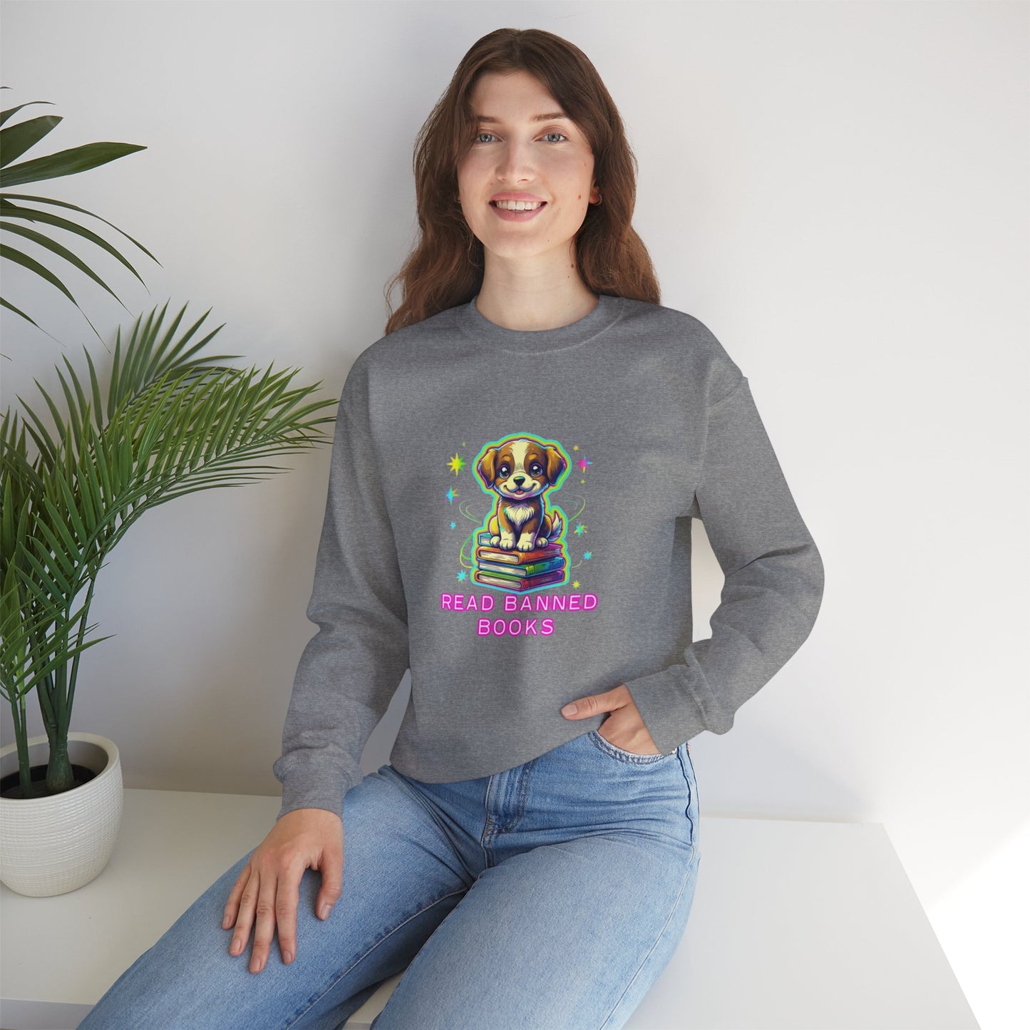 Read Banned Books - Dog Unisex Heavy Blend™ Crewneck Sweatshirt