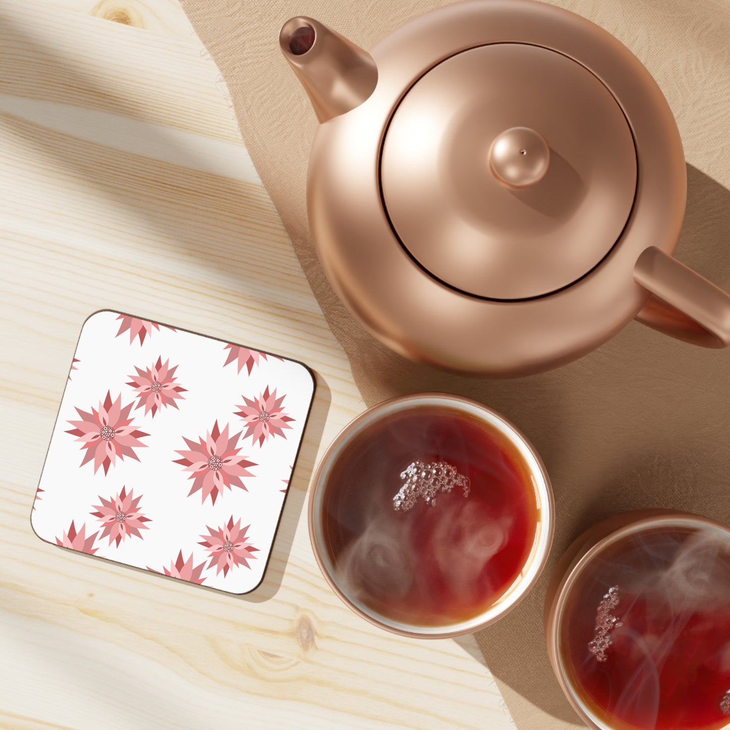 Pink Poinsettia Hardboard Back Coaster
