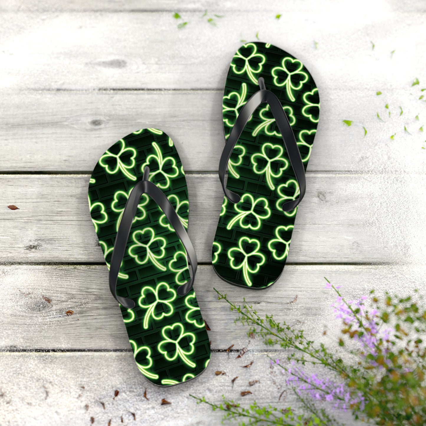 Neon Shamrock Flip Flops