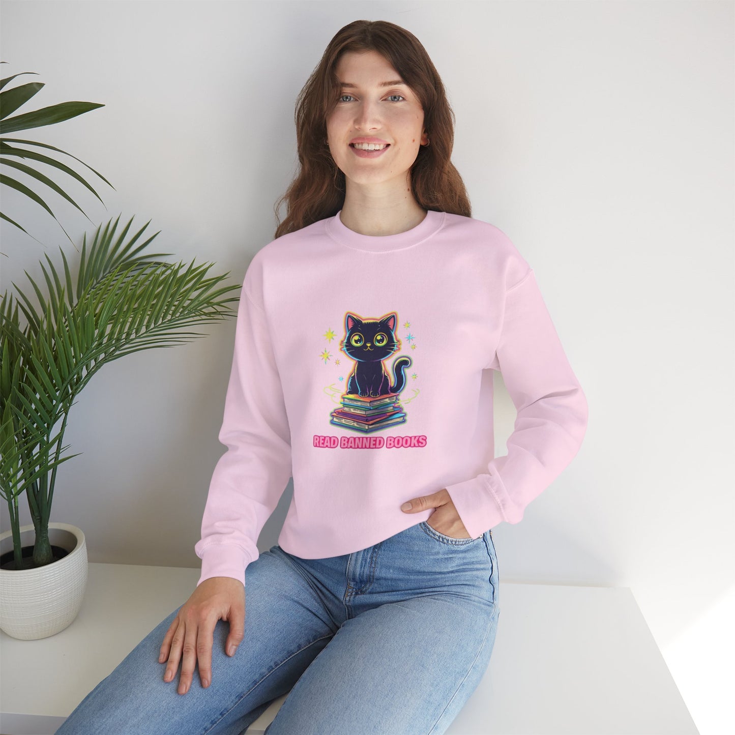 Read Banned Books - Cat Unisex Heavy Blend™ Crewneck Sweatshirt