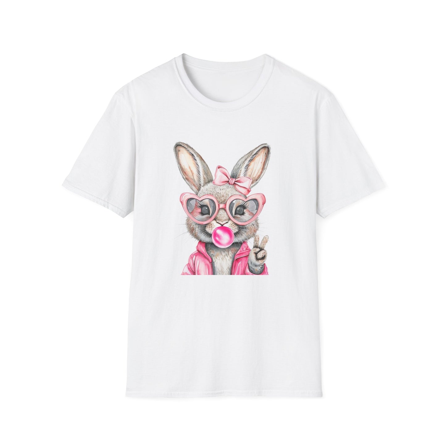 Bubble Gum Bunny - Cute Unisex Softstyle T-Shirt for Spring Celebrations