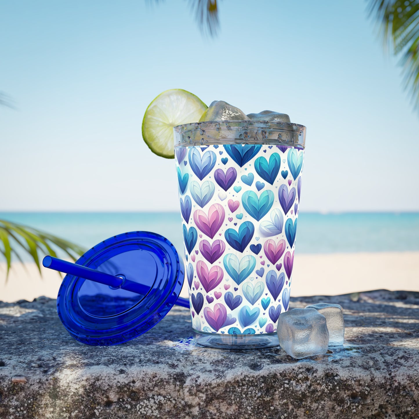 Blue Without Your Love Sunsplash Tumbler with Straw, 16oz