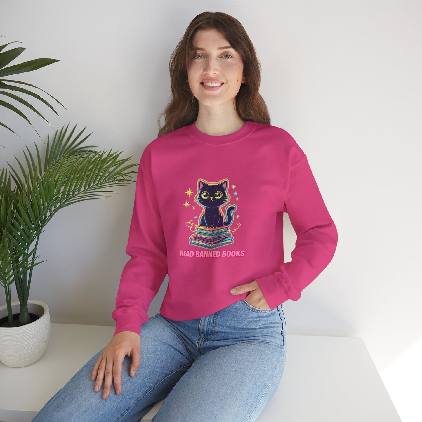 Read Banned Books - Cat Unisex Heavy Blend™ Crewneck Sweatshirt