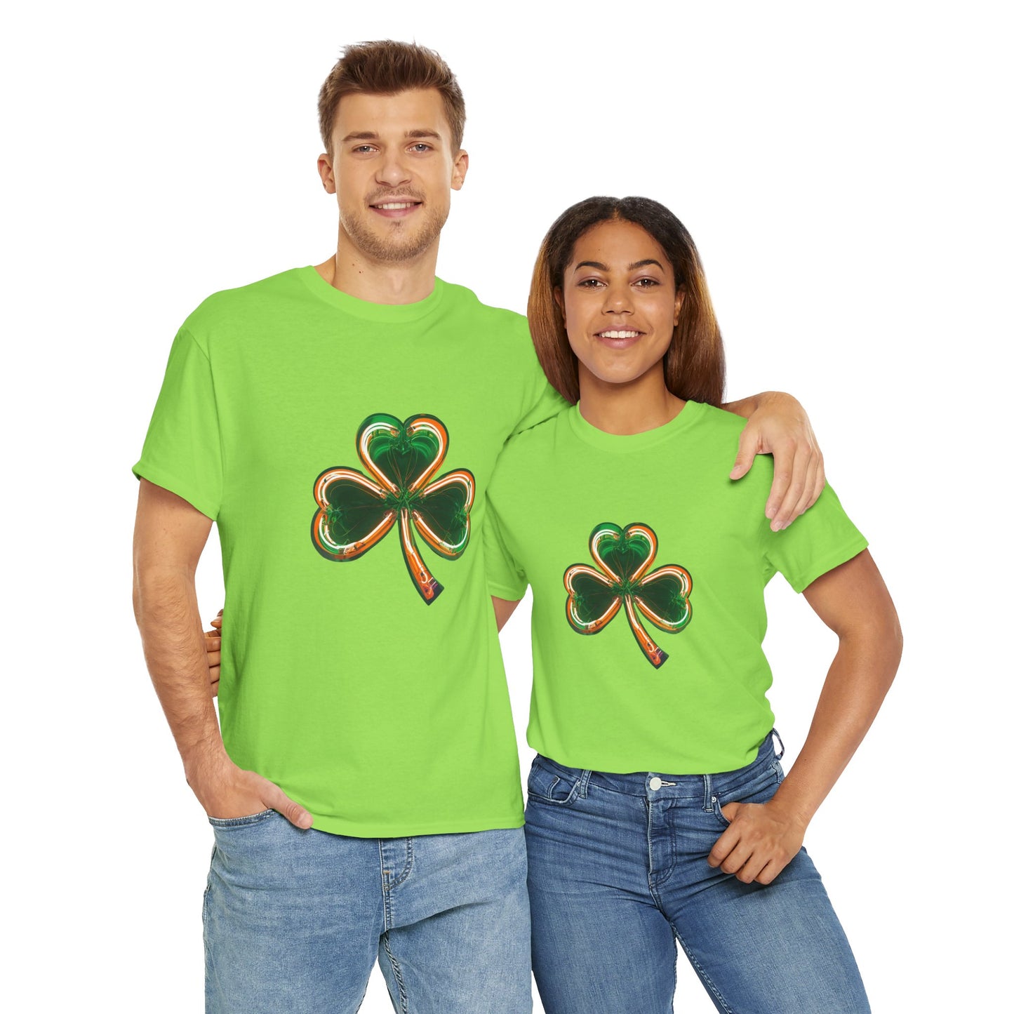 Electric Luck - Green and Orange Unisex Heavy Cotton Tee