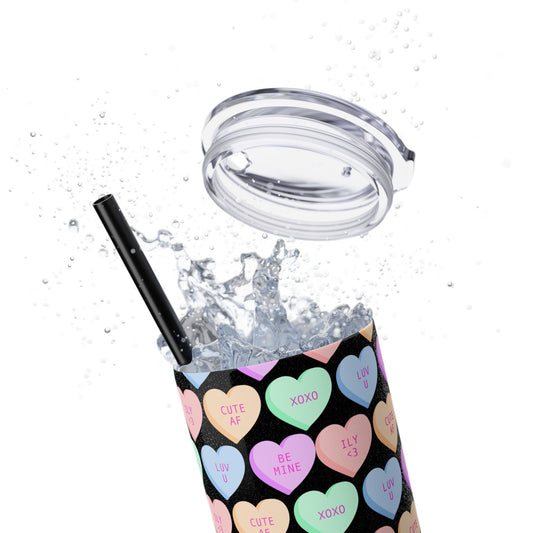 Pastel Candy Hearts Skinny Tumbler with Straw, 20oz