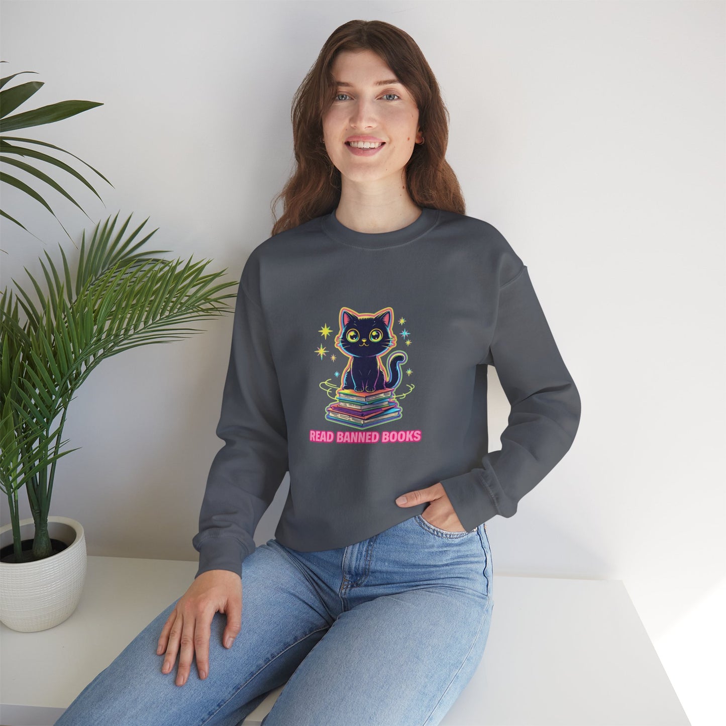 Read Banned Books - Cat Unisex Heavy Blend™ Crewneck Sweatshirt