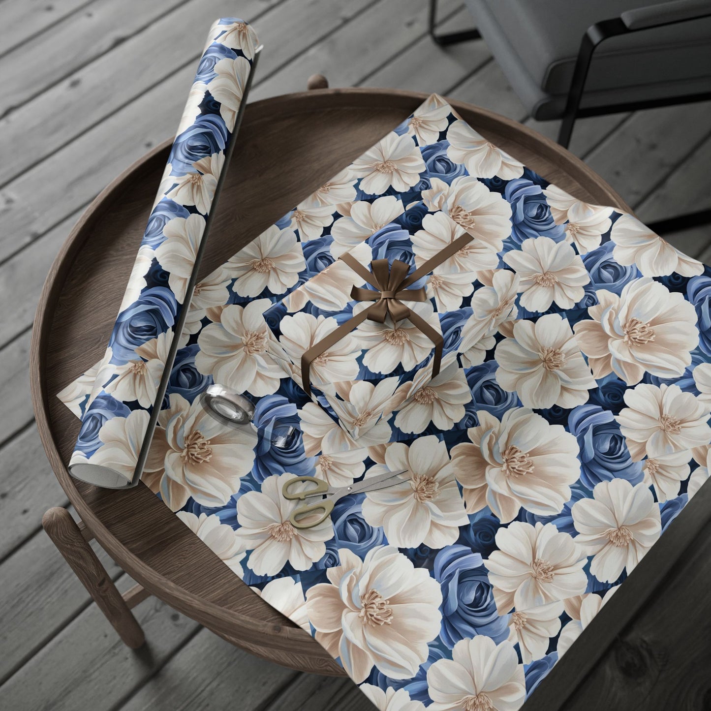 Painted Blue and White Flowers Wrapping Papers