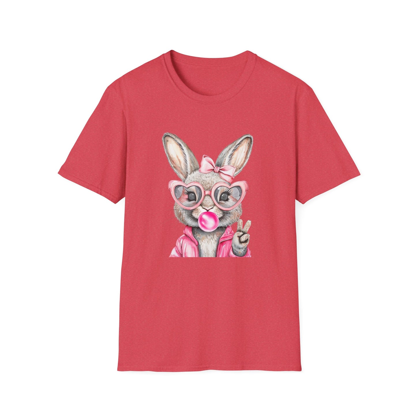 Bubble Gum Bunny - Cute Unisex Softstyle T-Shirt for Spring Celebrations