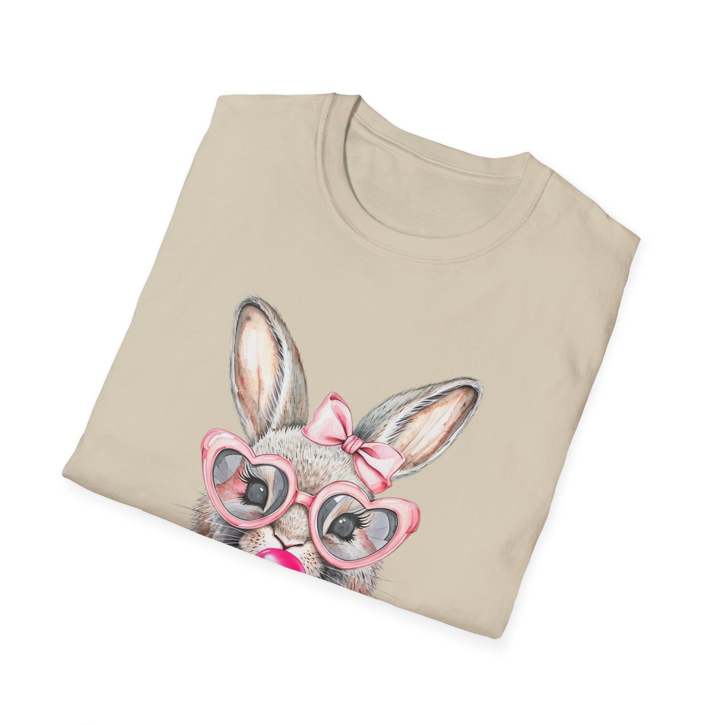 Bubble Gum Bunny - Cute Unisex Softstyle T-Shirt for Spring Celebrations