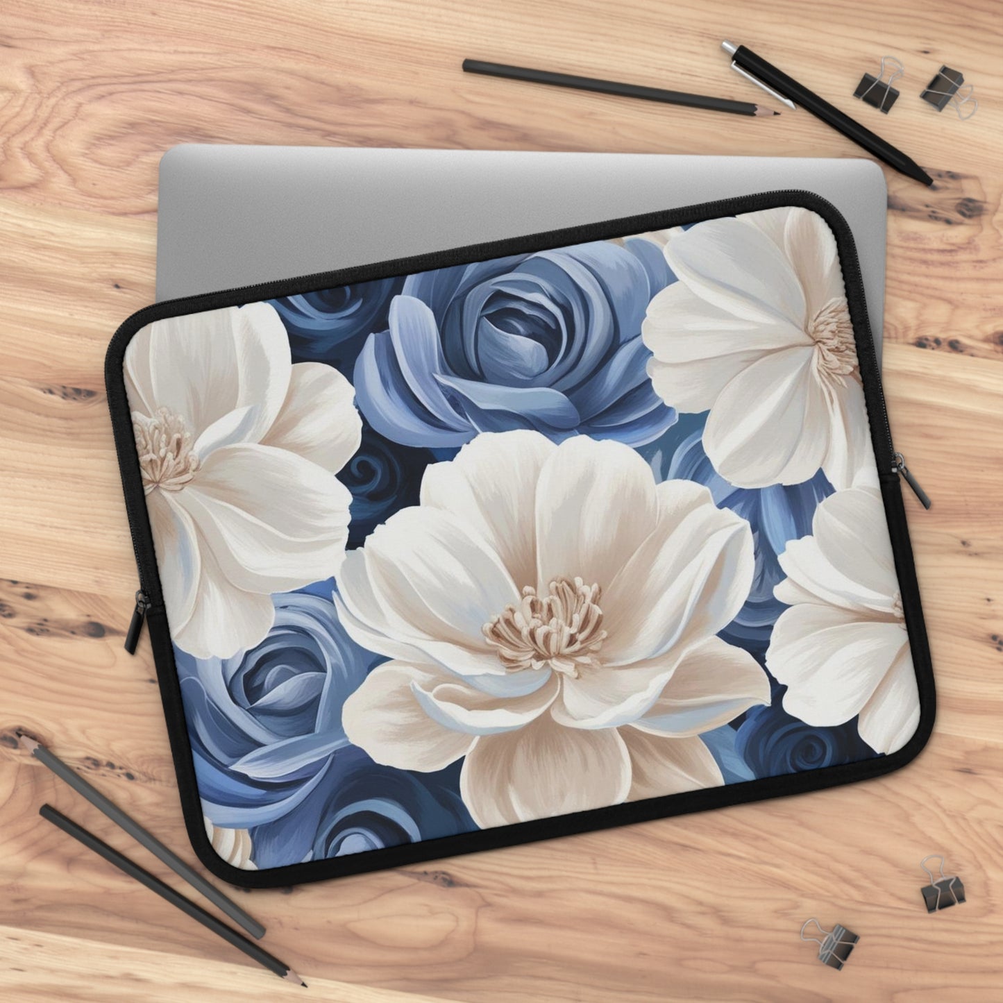 Painted Blue and White Flowers Laptop Sleeve