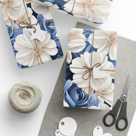 Painted Blue and White Flowers Wrapping Papers