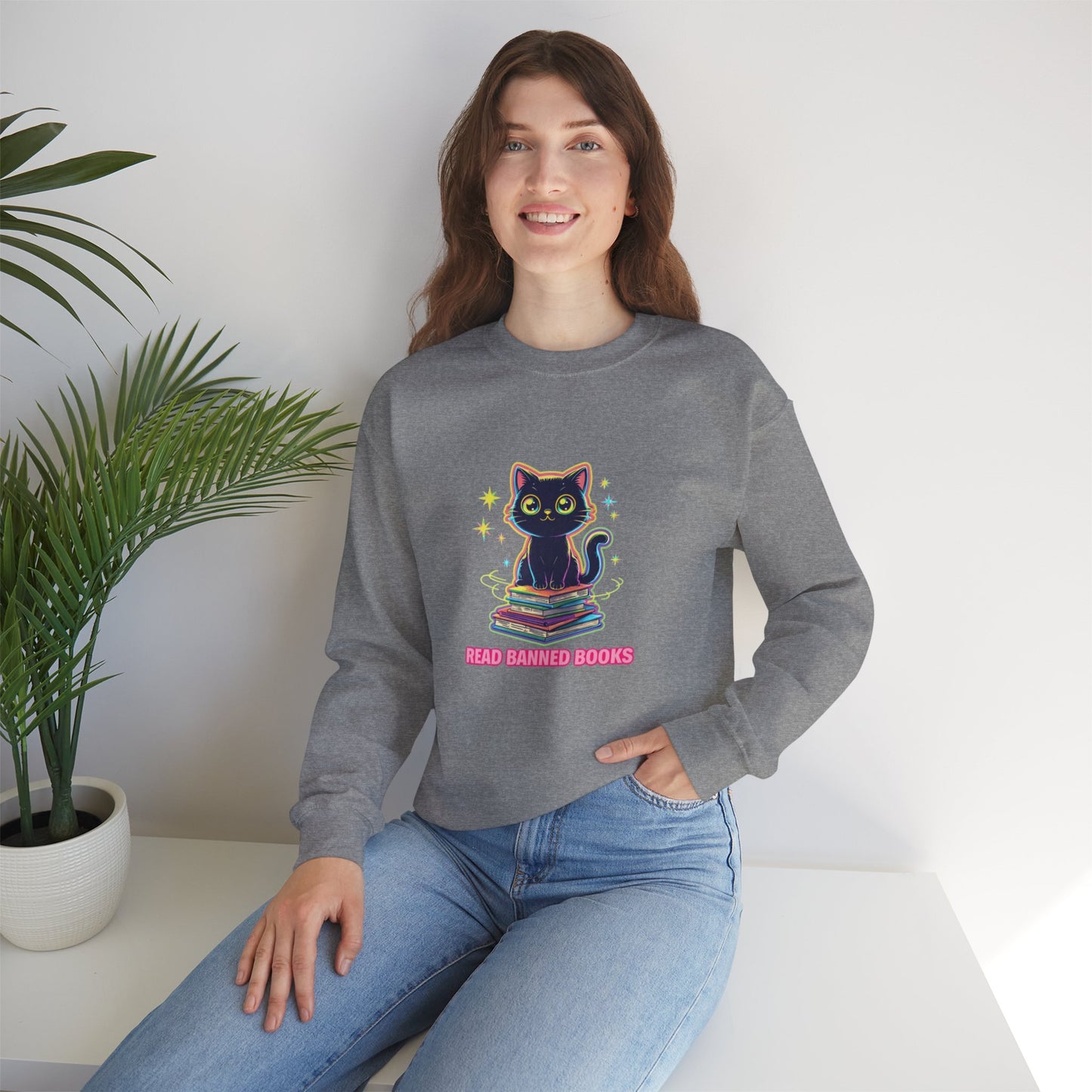 Read Banned Books - Cat Unisex Heavy Blend™ Crewneck Sweatshirt