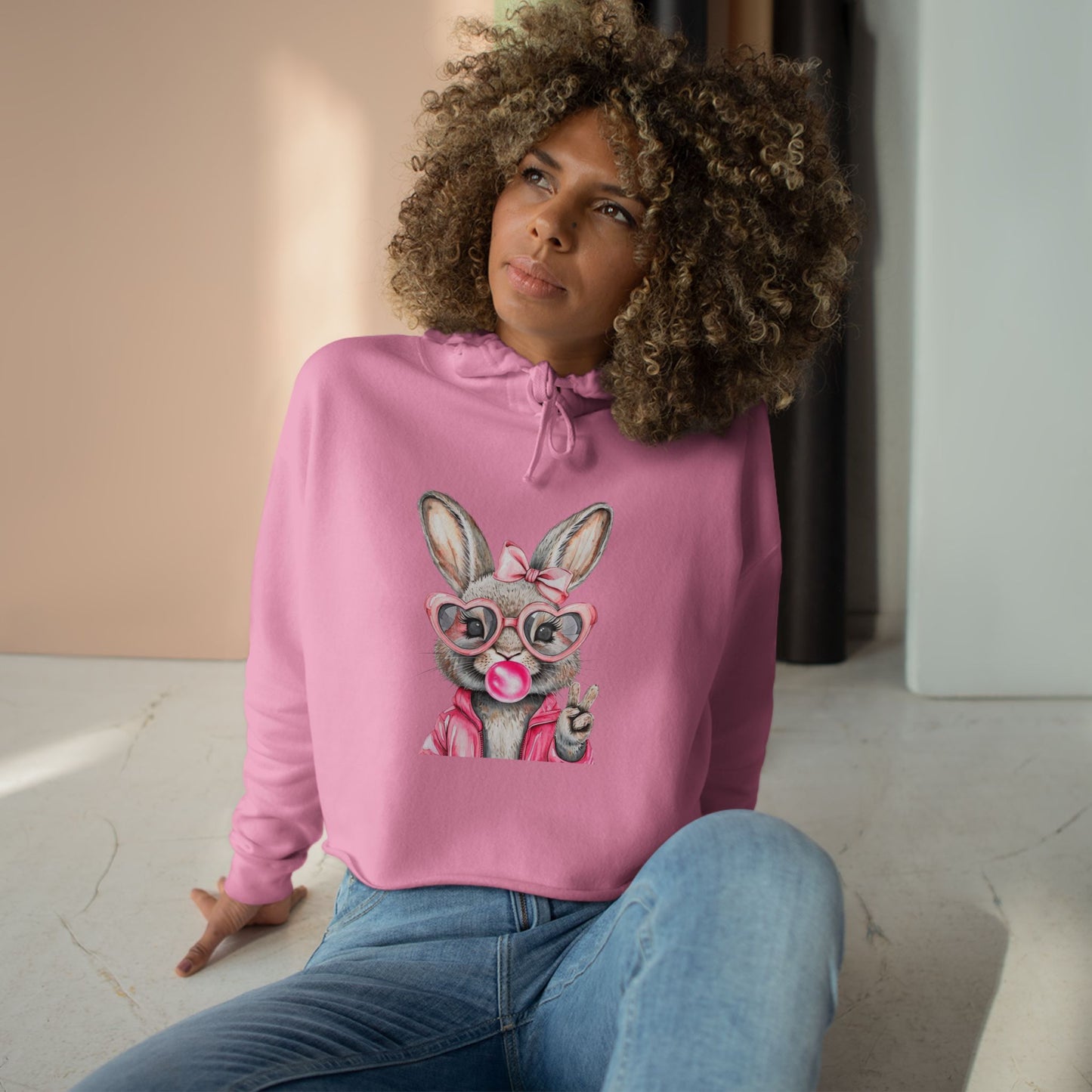 Bubble Gum Bunny Crop Hoodie - Perfect for Spring Fashion