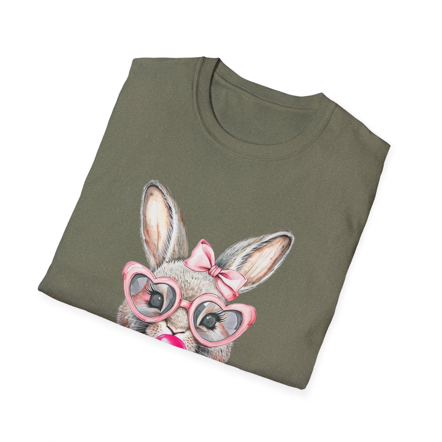 Bubble Gum Bunny - Cute Unisex Softstyle T-Shirt for Spring Celebrations