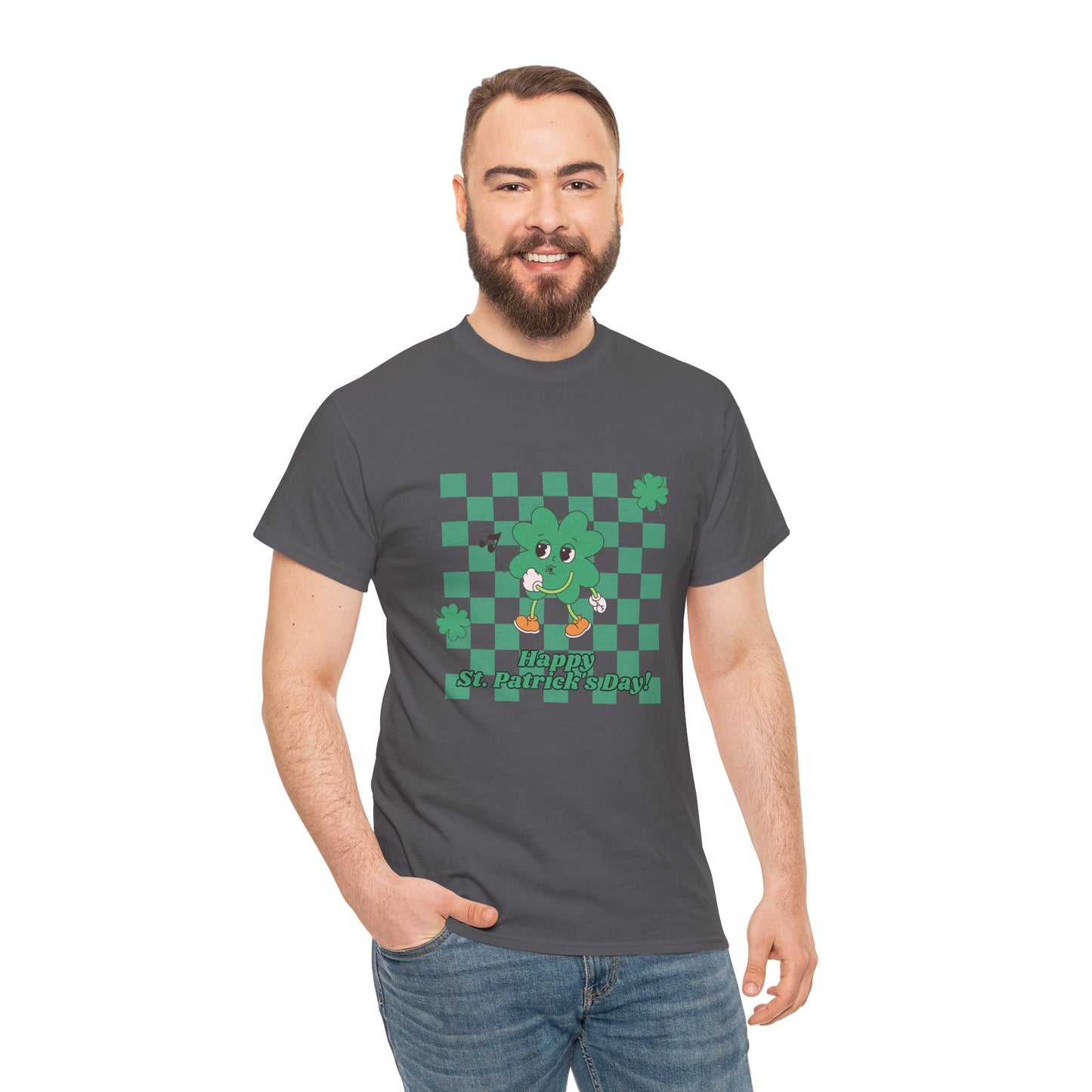 St. Pat's Checkers Unisex Heavy Cotton Tee - Lucky Shamrock Design