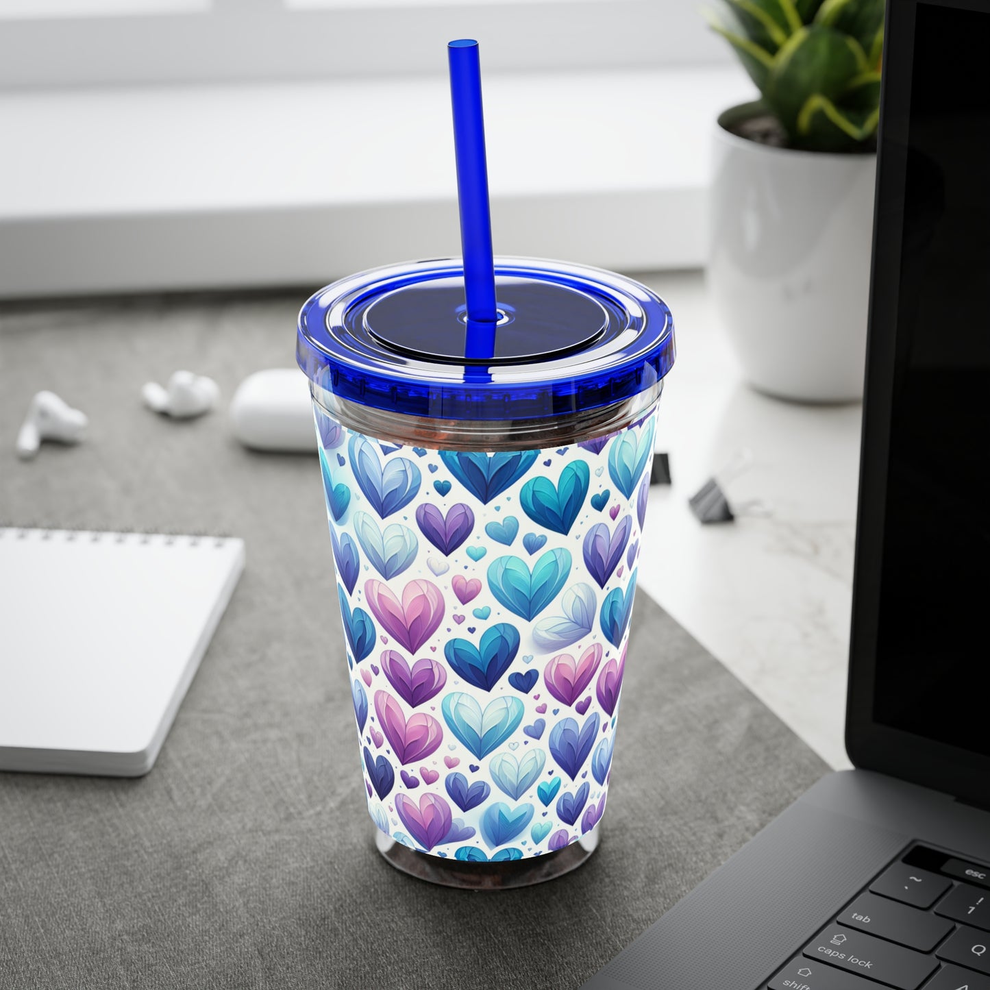 Blue Without Your Love Sunsplash Tumbler with Straw, 16oz