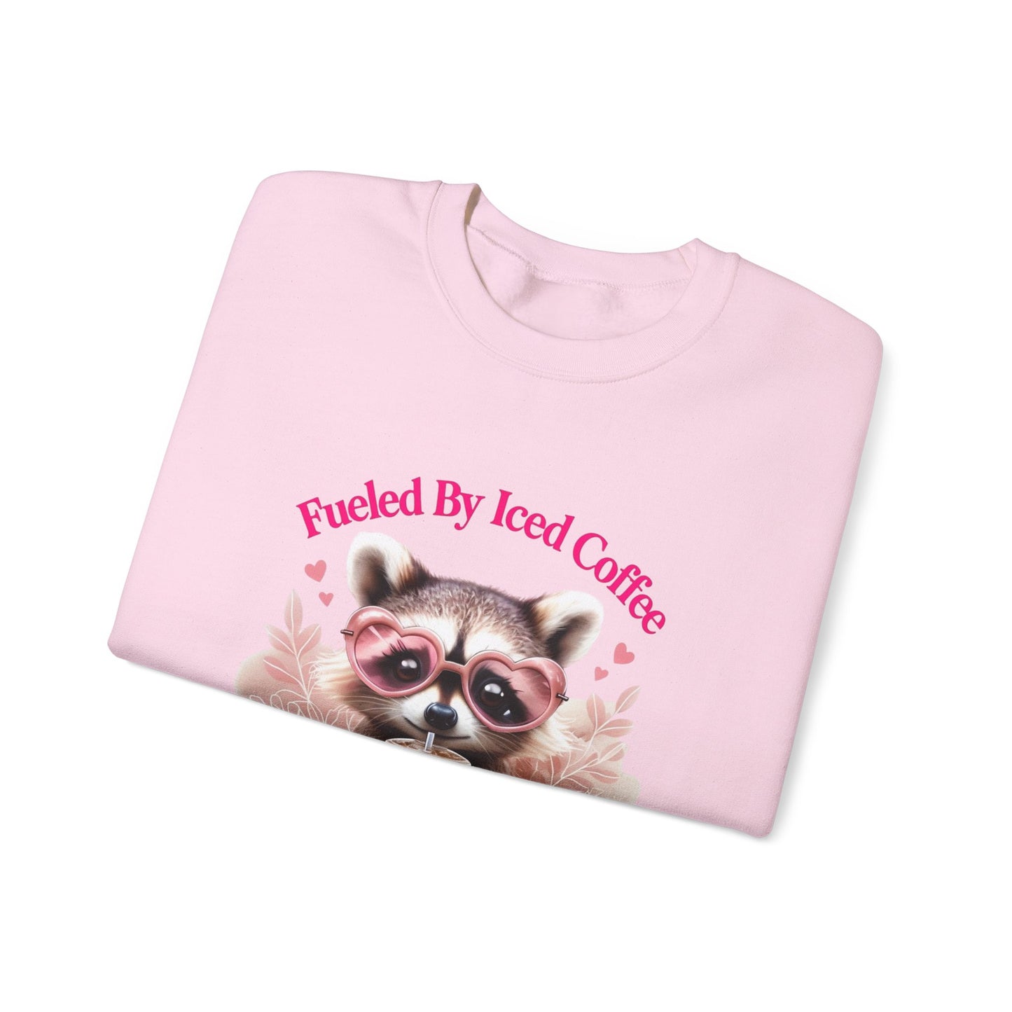 Fueled By Iced Coffee and Anxiety - Cute Raccoon Coffee Sweatshirt