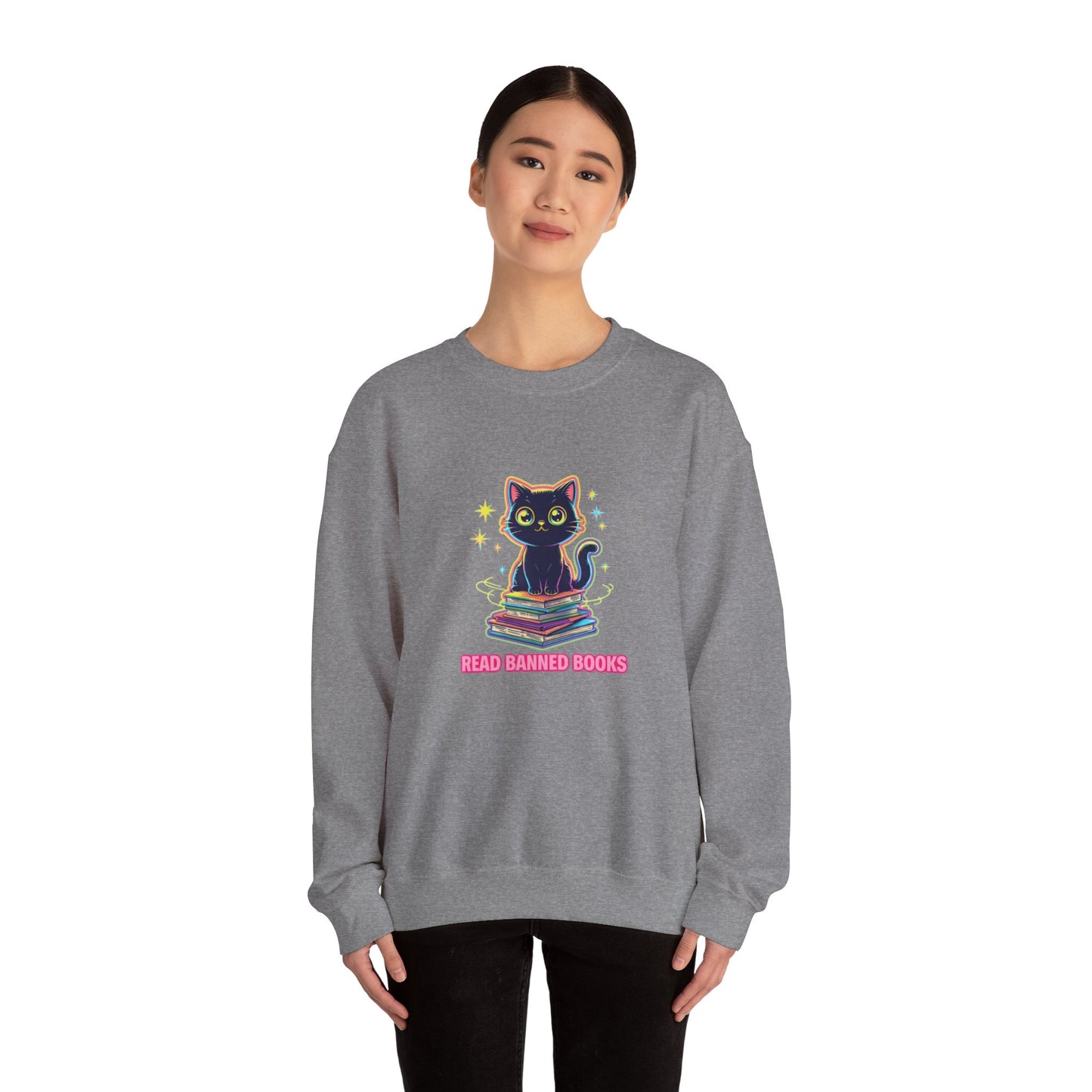 Read Banned Books - Cat Unisex Heavy Blend™ Crewneck Sweatshirt