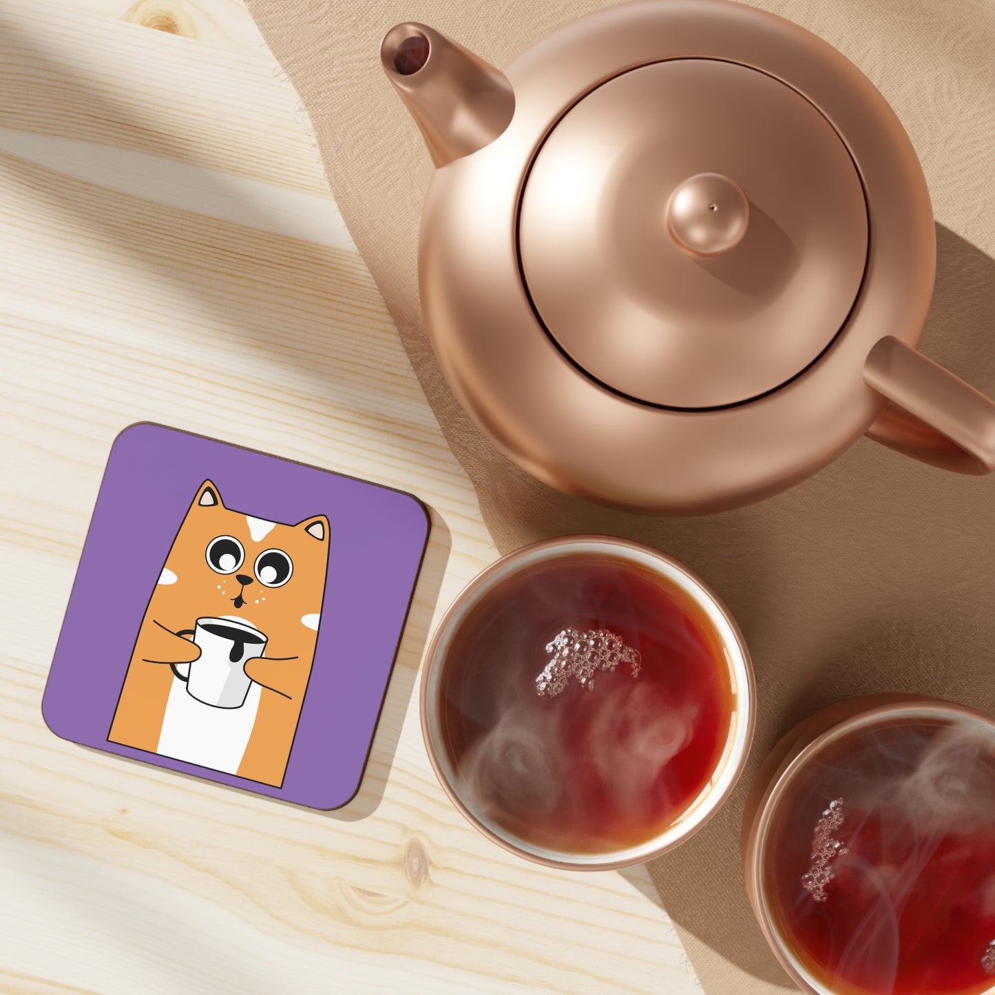 Cat Coffee Hardboard Back Coaster