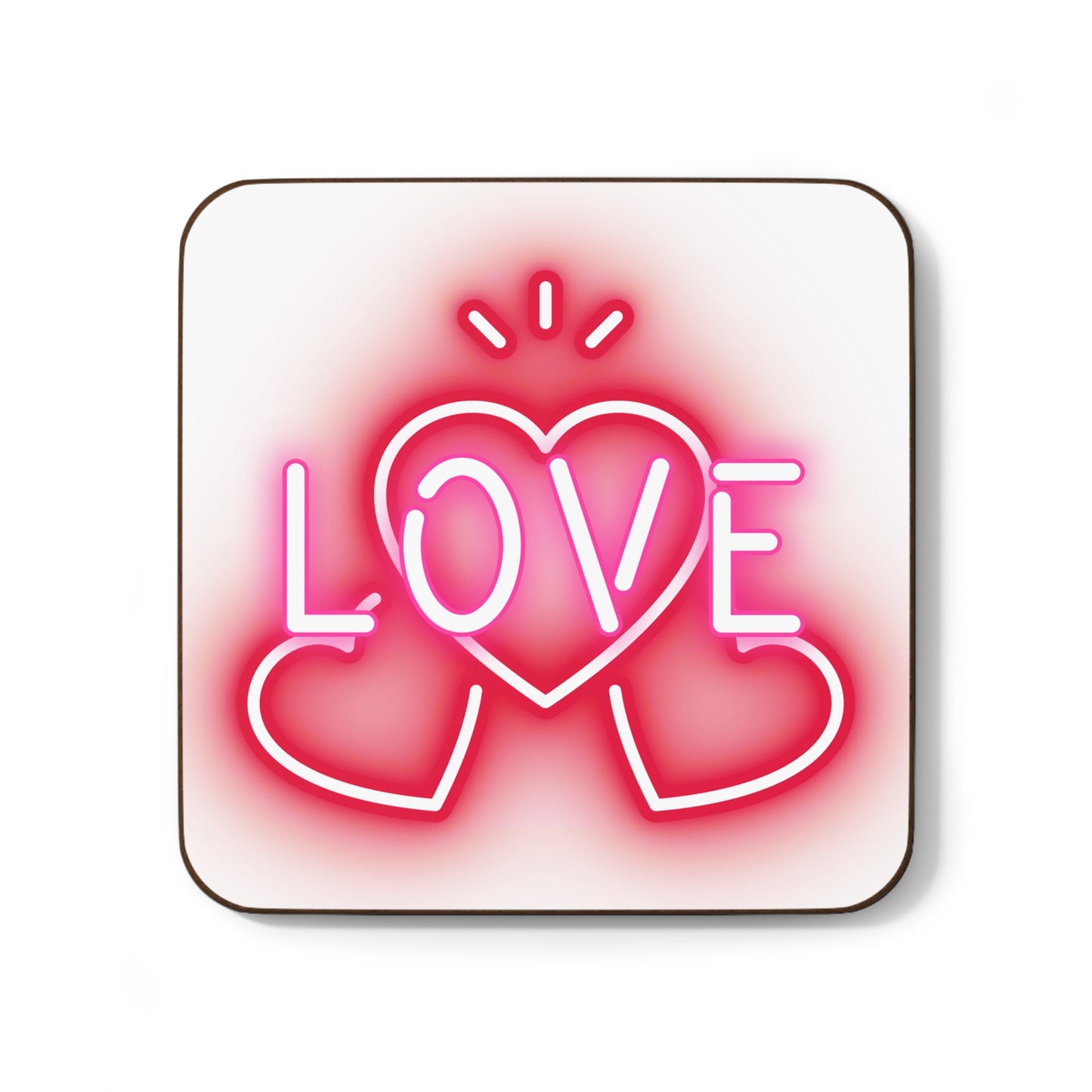 Neon Triple Heart Hardboard Back Coaster