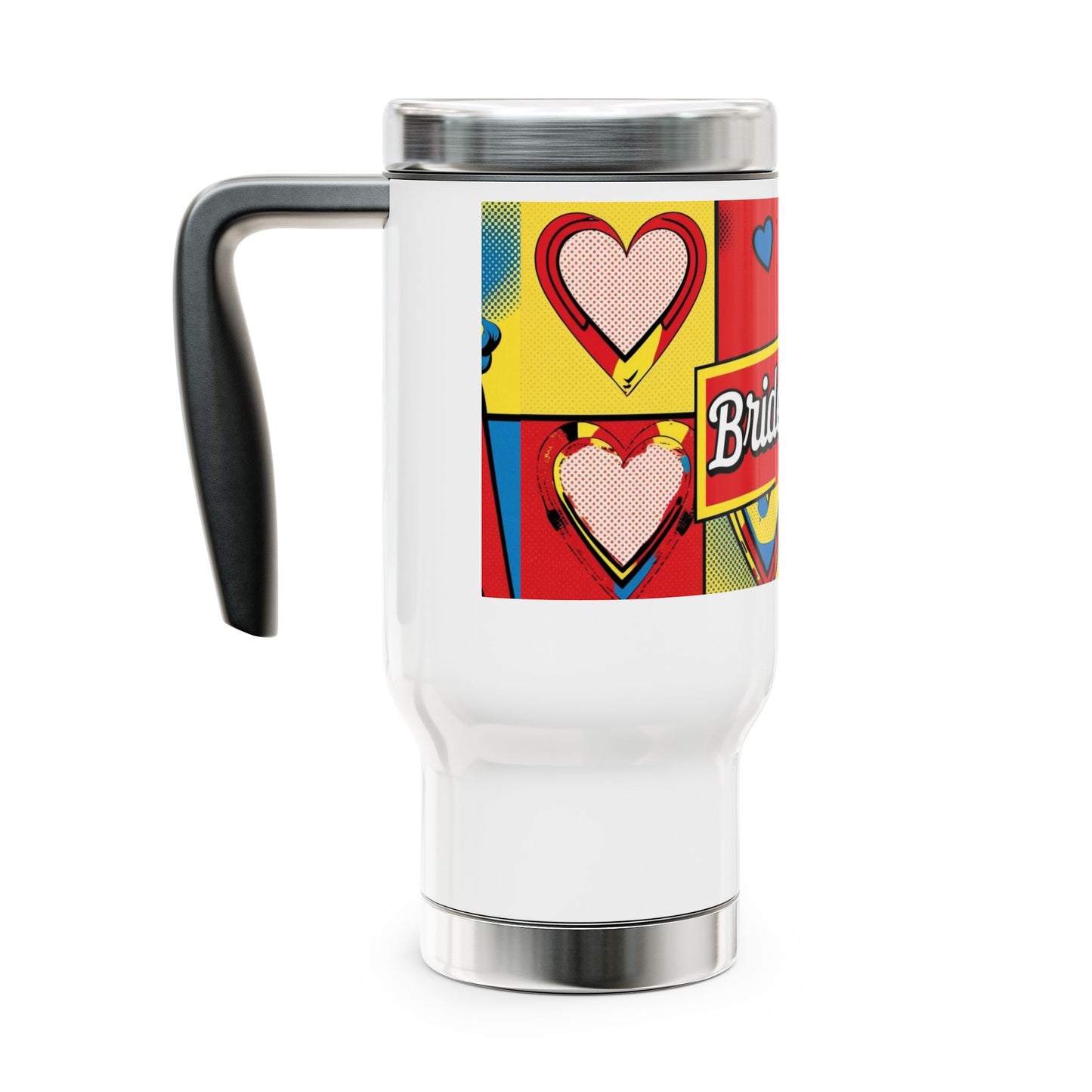 Bride Crew Pop Art Stainless Steel Travel Mug with Handle, 14oz