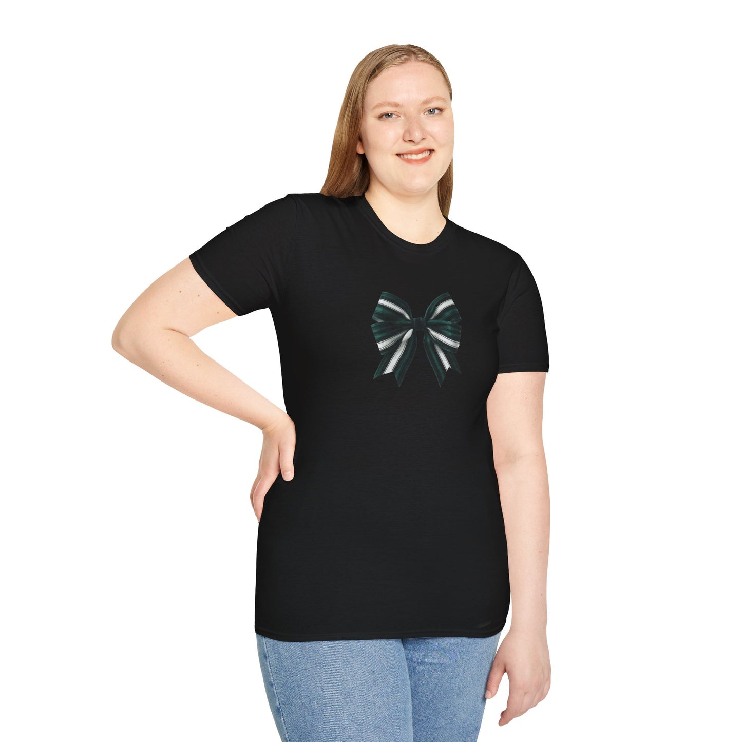 Green, White and Black Bow Unisex Softstyle T-Shirt