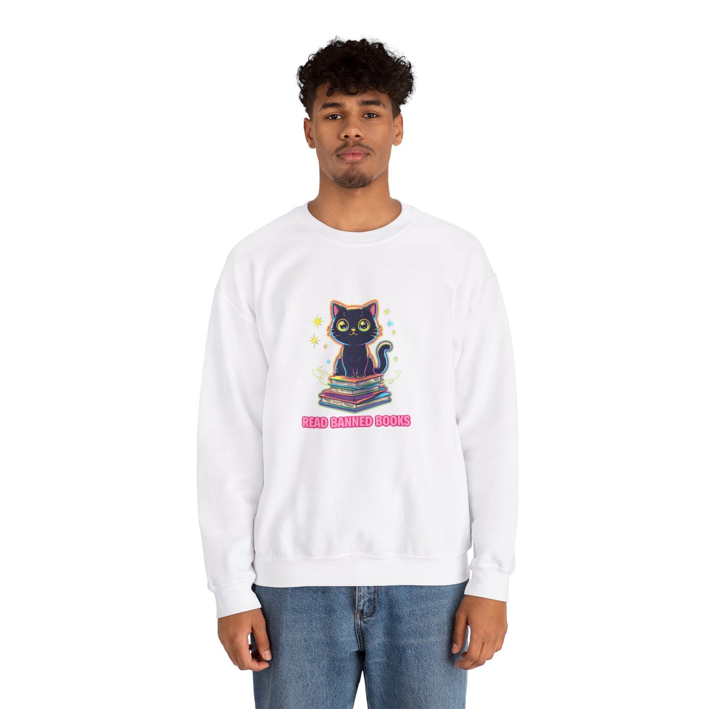 Read Banned Books - Cat Unisex Heavy Blend™ Crewneck Sweatshirt