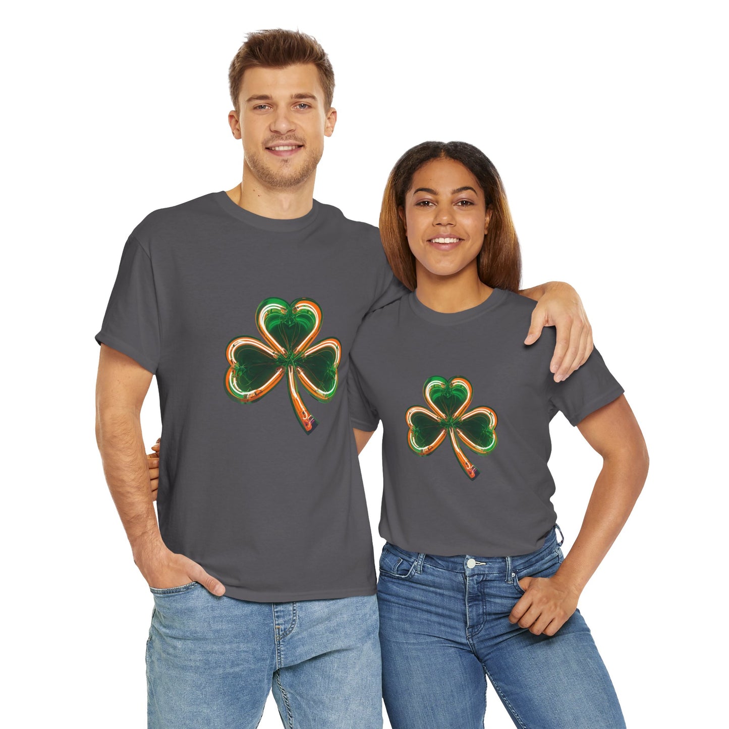 Electric Luck - Green and Orange Unisex Heavy Cotton Tee