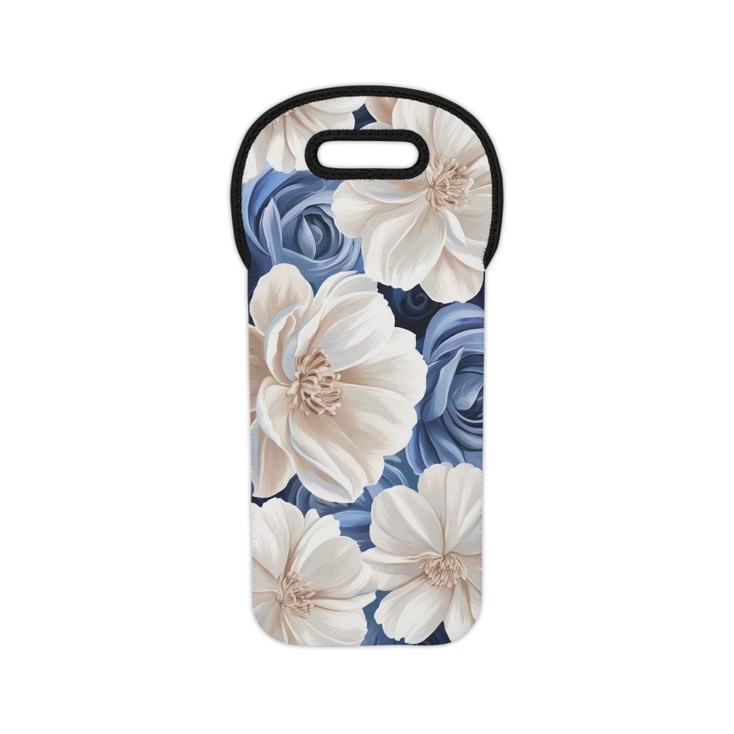 Painted Blue and White Flowers Wine Tote Bag