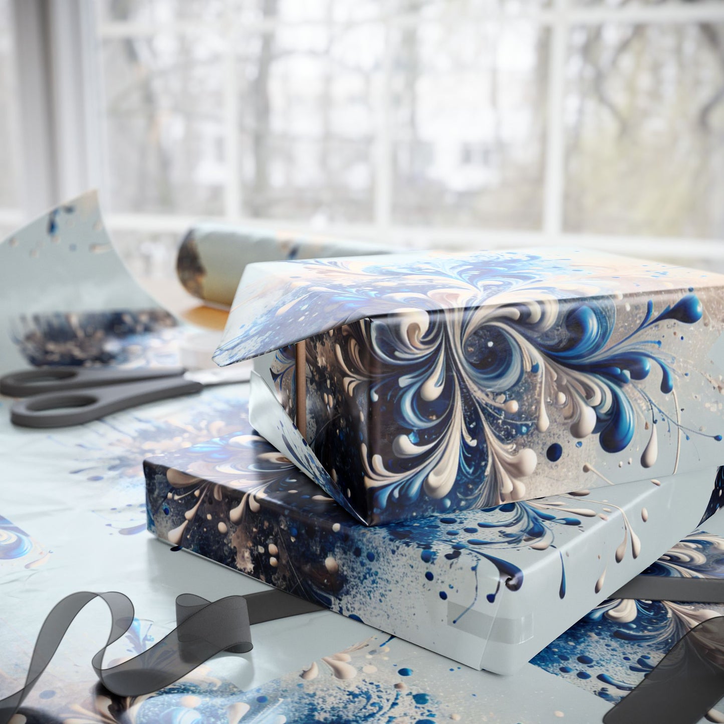 Blue and Cream Swirl Wrapping Papers