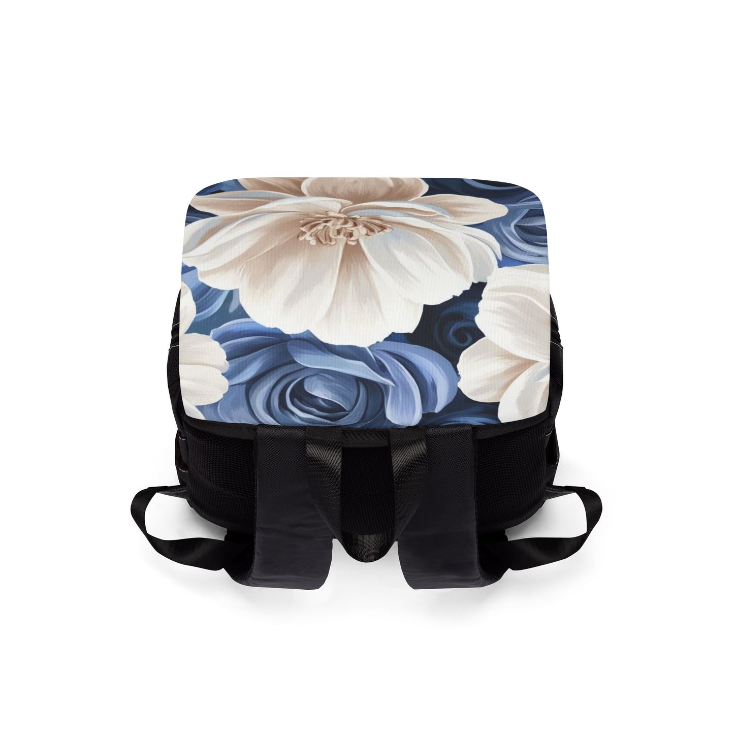 Painted Blue and White Flowers Unisex Casual Shoulder Backpack