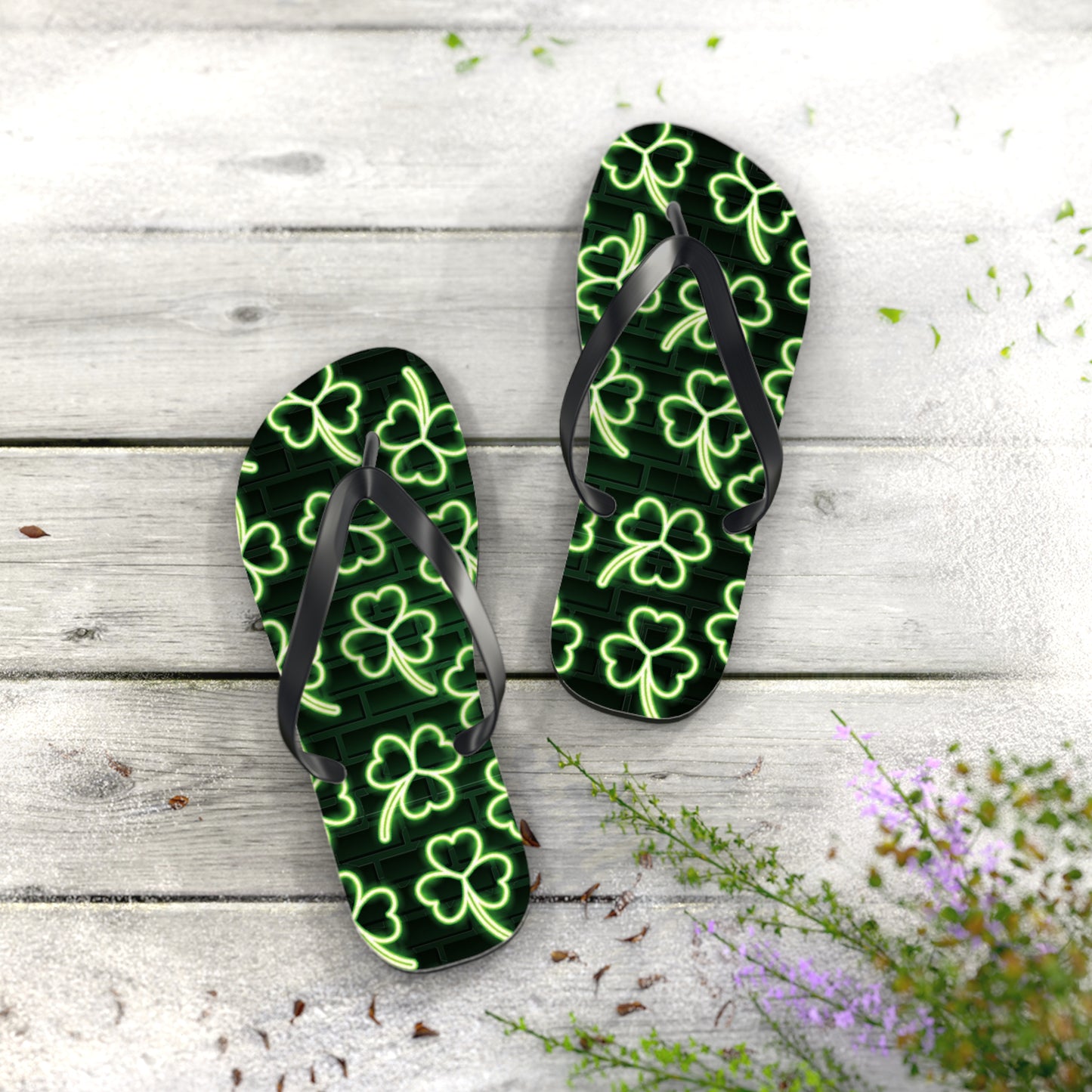 Neon Shamrock Flip Flops