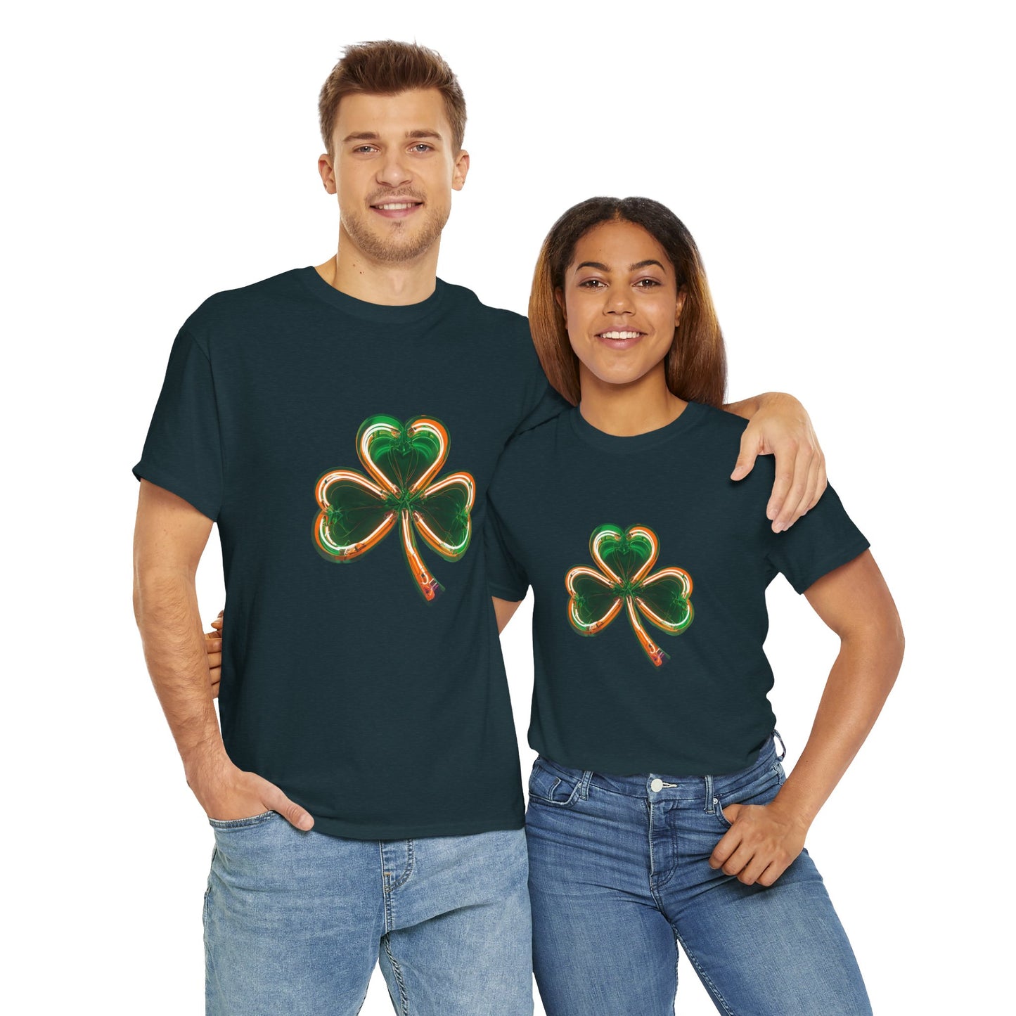 Electric Luck - Green and Orange Unisex Heavy Cotton Tee