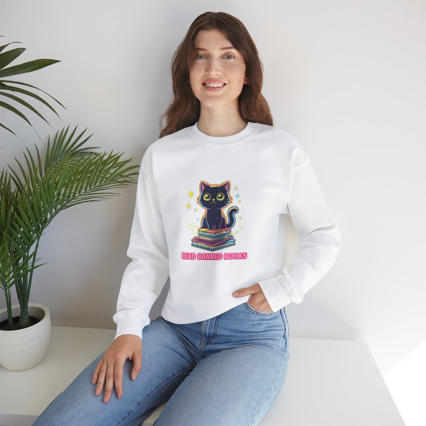 Read Banned Books - Cat Unisex Heavy Blend™ Crewneck Sweatshirt