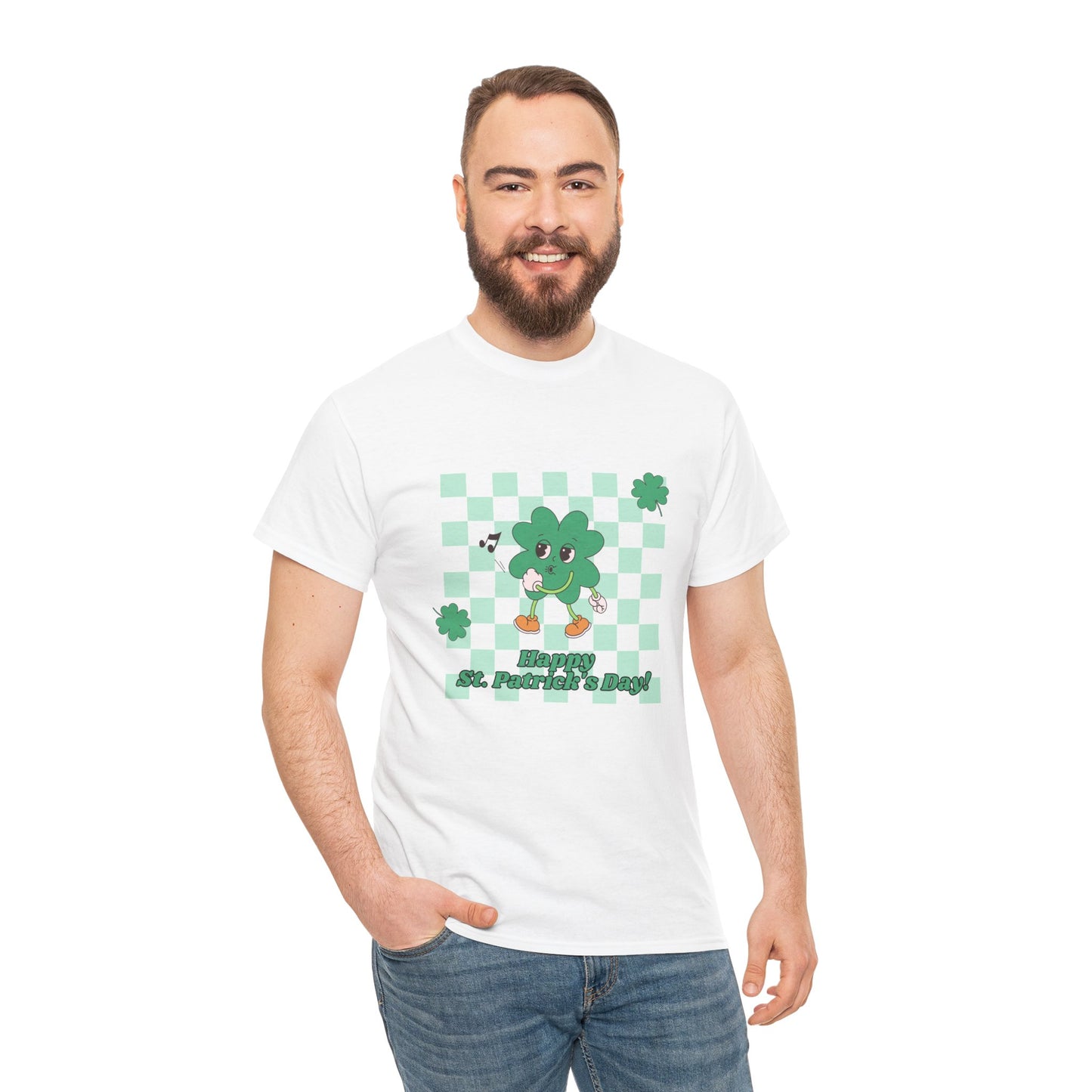 St. Pat's Checkers Unisex Heavy Cotton Tee - Lucky Shamrock Design