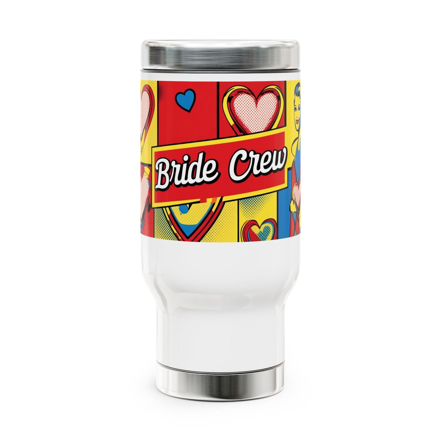 Bride Crew Pop Art Stainless Steel Travel Mug with Handle, 14oz