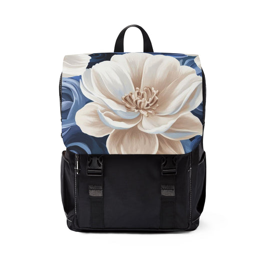 Painted Blue and White Flowers Unisex Casual Shoulder Backpack