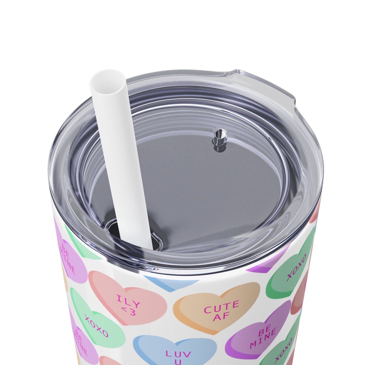 Pastel Candy Hearts Skinny Tumbler with Straw, 20oz