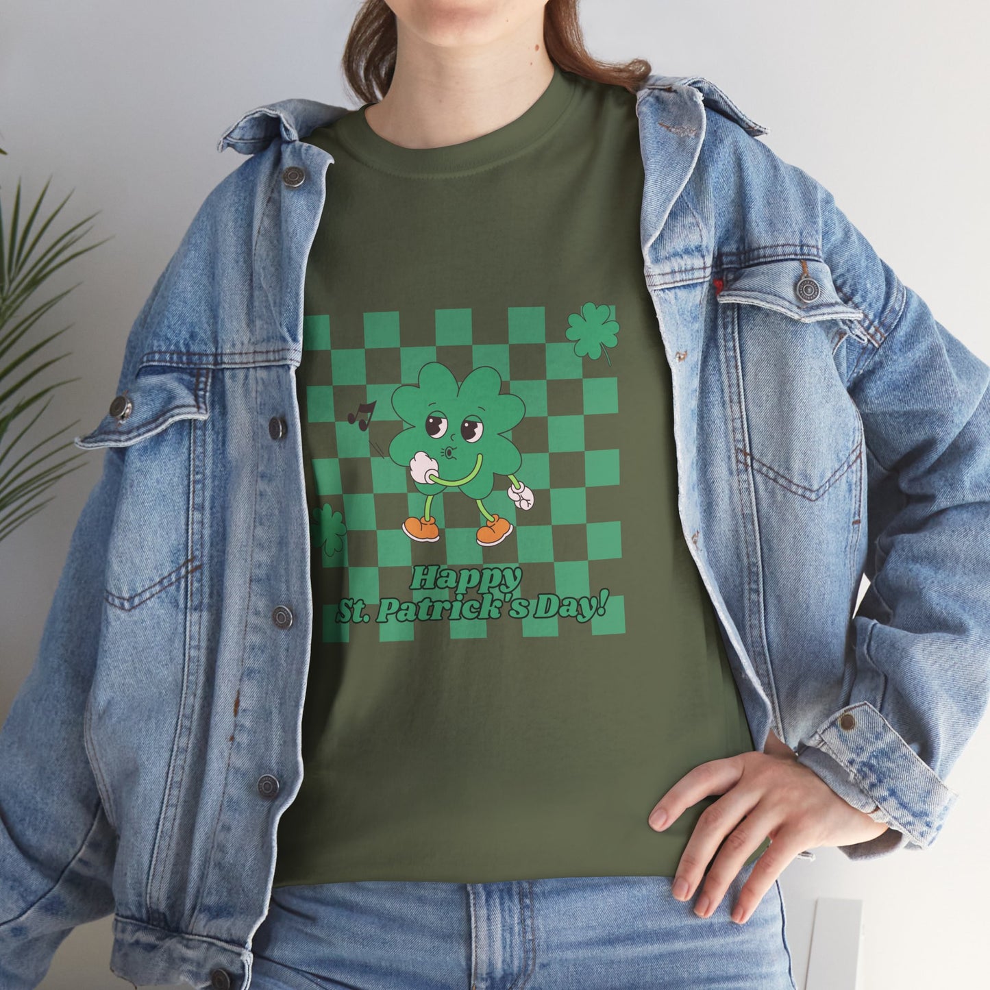 St. Pat's Checkers Unisex Heavy Cotton Tee - Lucky Shamrock Design