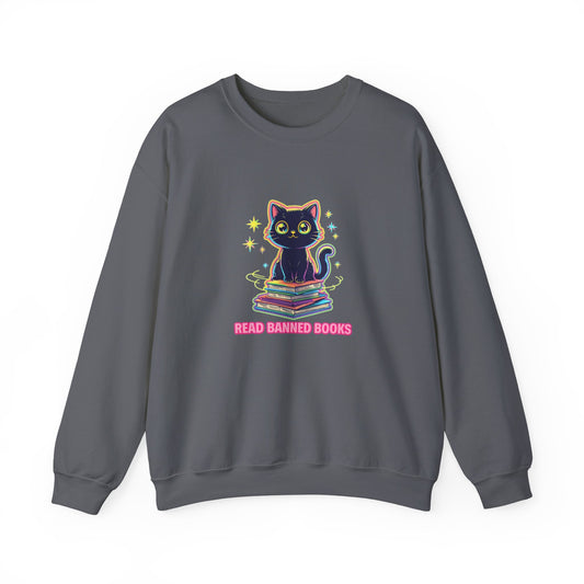 Read Banned Books - Cat Unisex Heavy Blend™ Crewneck Sweatshirt