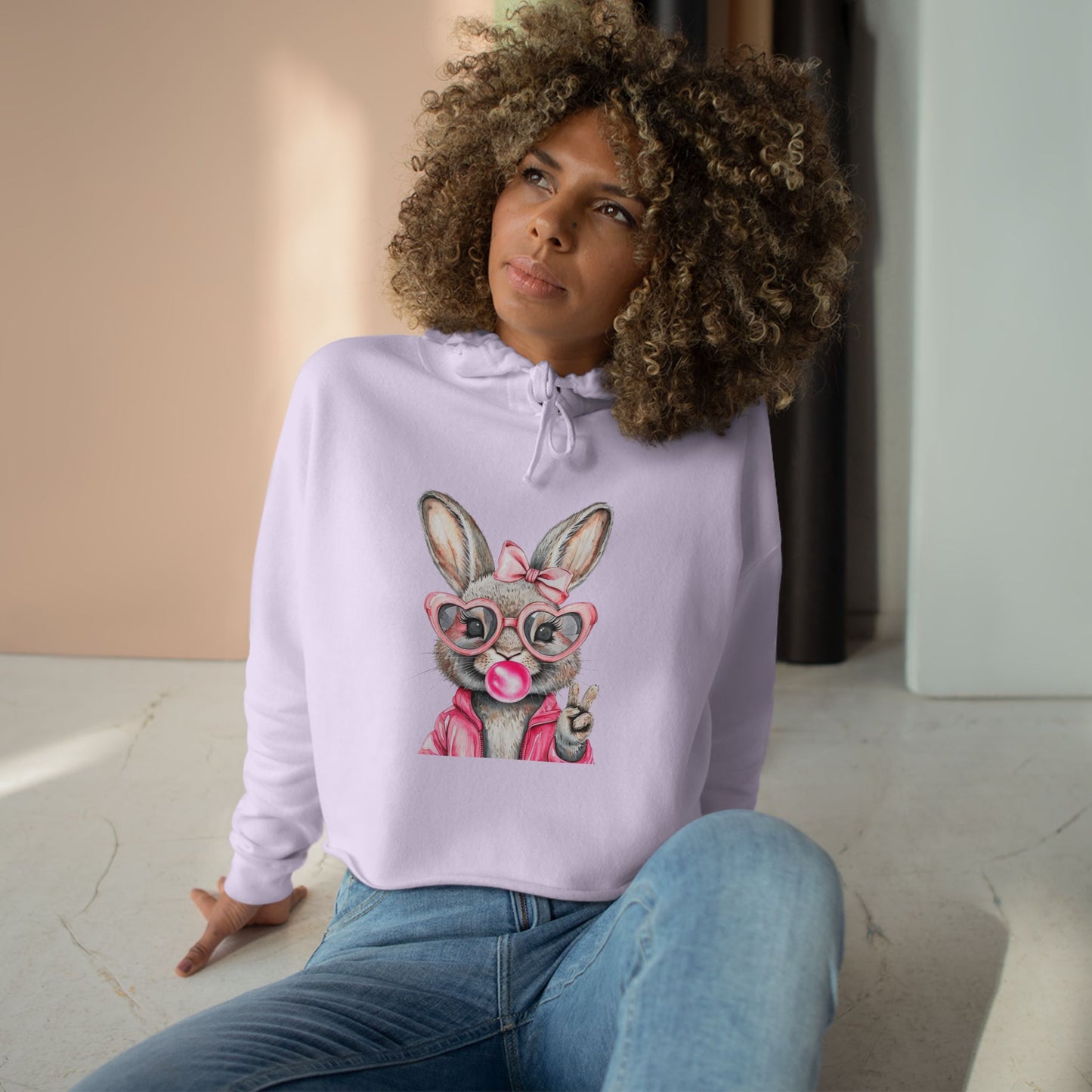 Bubble Gum Bunny Crop Hoodie - Perfect for Spring Fashion