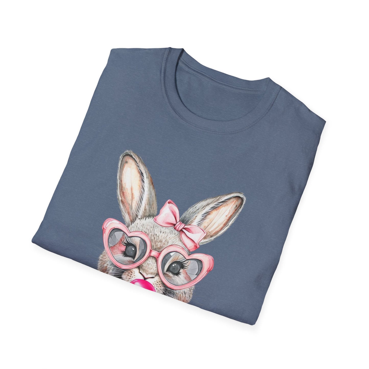 Bubble Gum Bunny - Cute Unisex Softstyle T-Shirt for Spring Celebrations